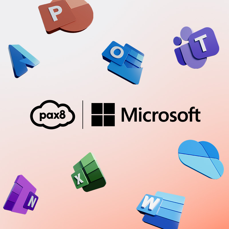 Pax8 and Microsoft logos and Microsoft Work product suite